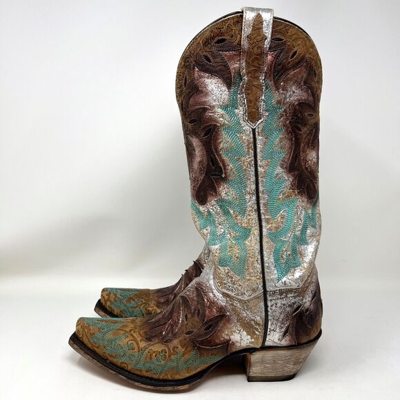 Dan Post All Eyes On Me Turquoise Cowgirl Boots Pointed Toe Women’s Size 6.5 - Picture 5 of 12